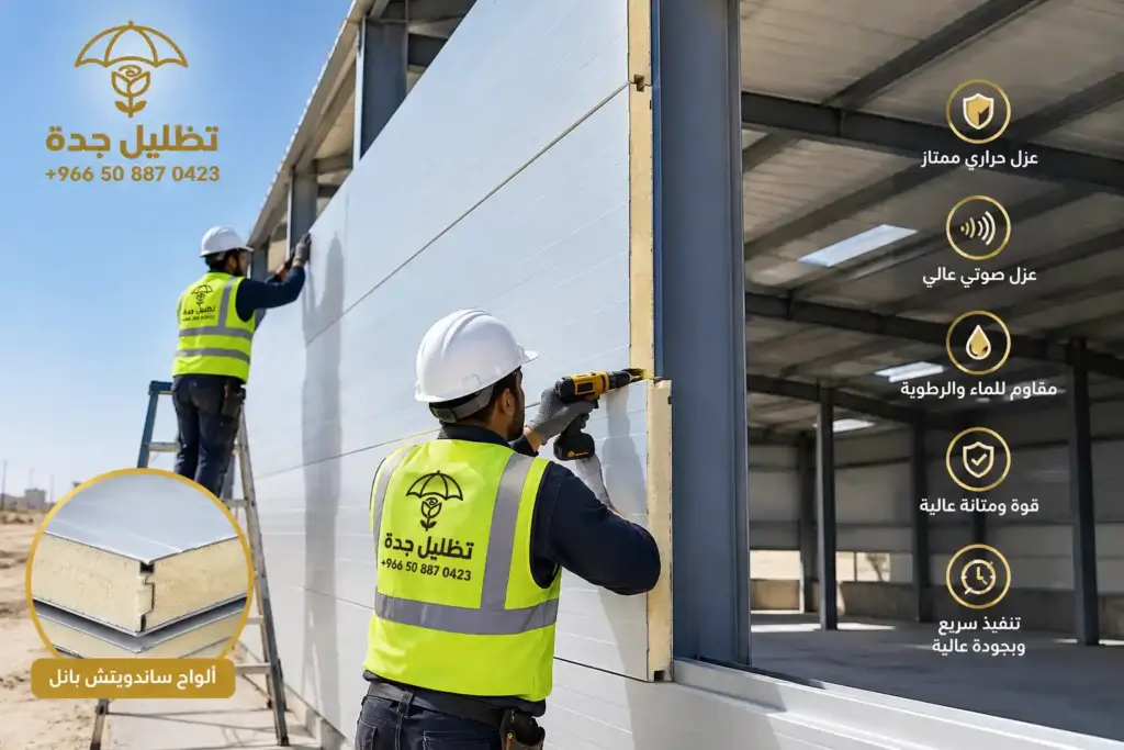 سقف ساندوتش بانل جدة متطور باستخدام ساندوتش بانل عزل حراري ومائي جدة مع تركّيب الواح اكس بانل جدة وخدمات تركيب اكس بنل جدة للأسقف والمباني.